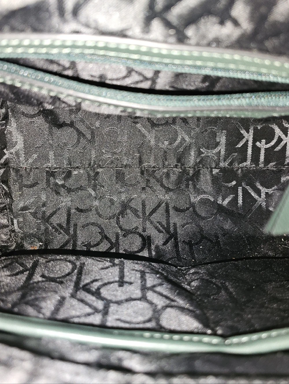 Calvin Klein Teal Blue Monogram Purse Top Handle Shoulder Bag Large